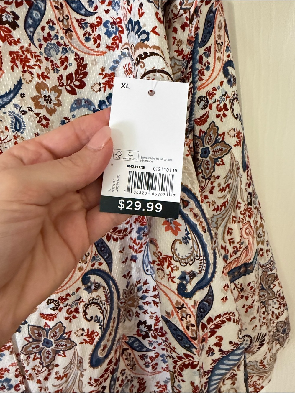 Women’s Paisley Button-Up Shirt - Blue & Brown on Cream - Picture 4 of 4